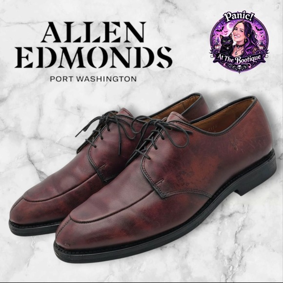 Allen Edmonds Derby Men 9.5 Burgundy Leather Split Toe Made in USA Dress Shoes